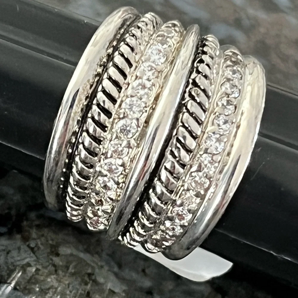 Thick Silvertone & CZ Casual Ring Sz 7 NWTs.